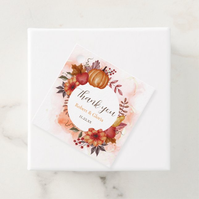 Herbstfallen in der Liebe Pumpkin Hochzeit Tischnu Geschenkanhänger (Beispiel)