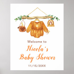 Herbstfallen Kleidung Linie Girl Baby Dusche Willk Poster