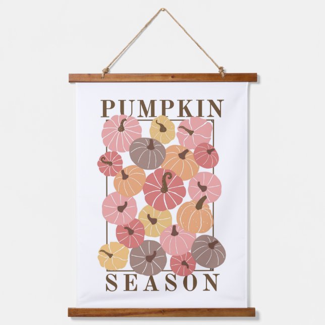 Herbstfallen Pumpkin farbenfrohe Hängebänder Wandteppich Mit Holzrahmen (Vorderseite)
