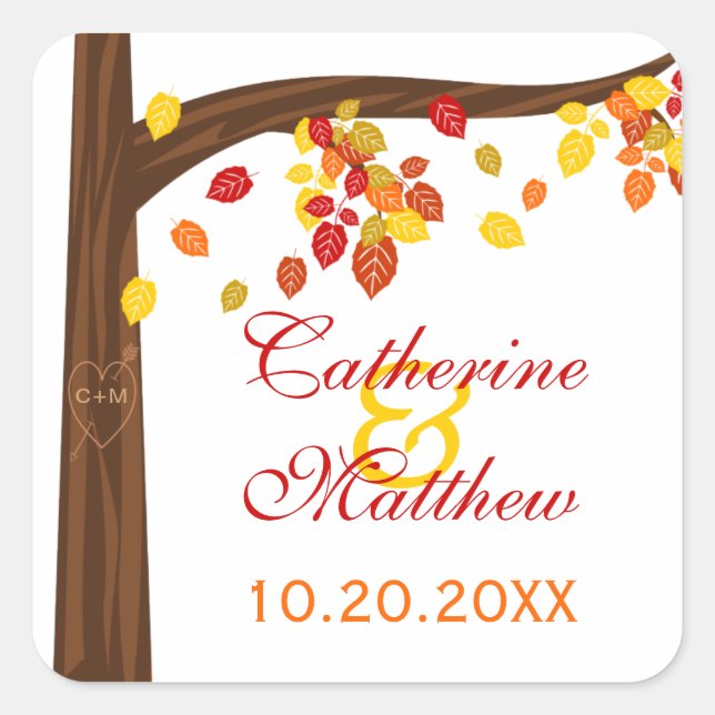 Herbstfallende Blätter Save the Date Sticker (Vorderseite)