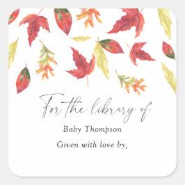 Herbstfallendes Blätter - Baby Shower Buchzeichen Quadratischer Aufkleber