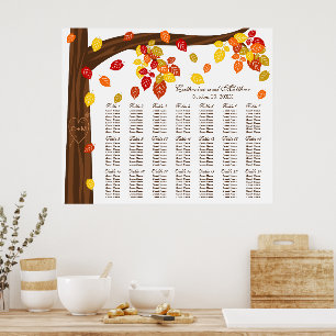 Herbstfallendes Blätter Hochzeitstabelle Poster