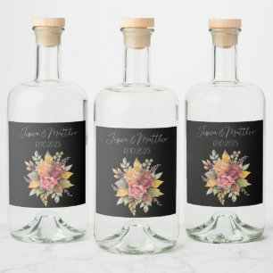 Herbstfällt Schwarze Wasserfarbenhochzeit Alkoholflaschenetikett