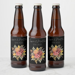 Herbstfällt Schwarze Wasserfarbenhochzeit Bierflaschenetikett