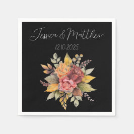 Herbstfällt Schwarze Wasserfarbenhochzeit Serviette