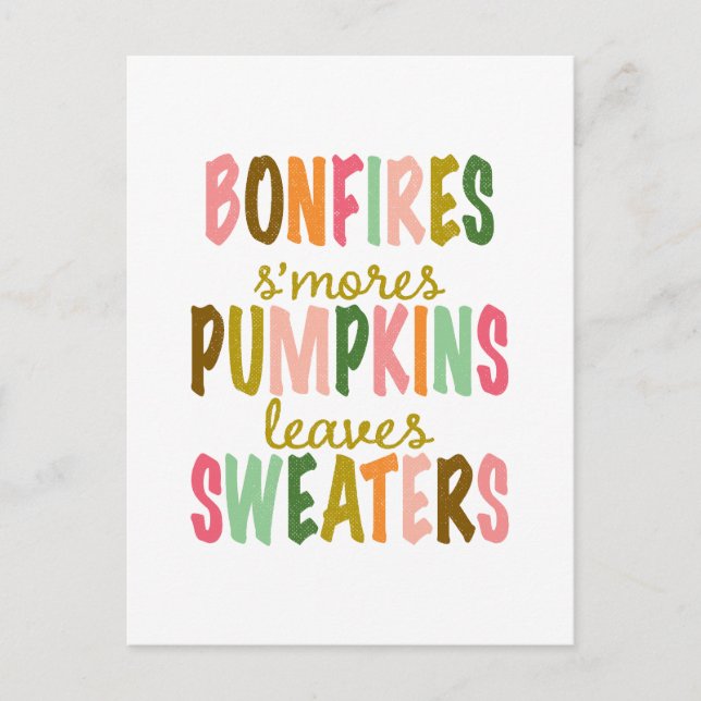 Herbstfalltypografie Bonfire Pumpkins Sweaters Postkarte (Vorderseite)