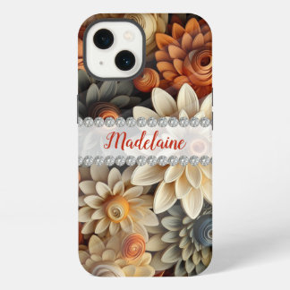 Herbstfarben 3D-Blume, Diamantrahmen iPhone 13 Hülle