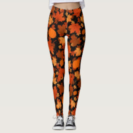 Herbstfarben Ahorn-Blätter und Kürbismuster Leggings