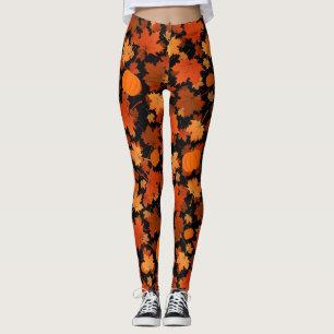 Herbstfarben Ahorn-Blätter und Kürbismuster Leggings