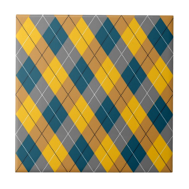 Herbstfarben-Argyle-Geometrisches-Karomuster Fliese (Vorderseite)
