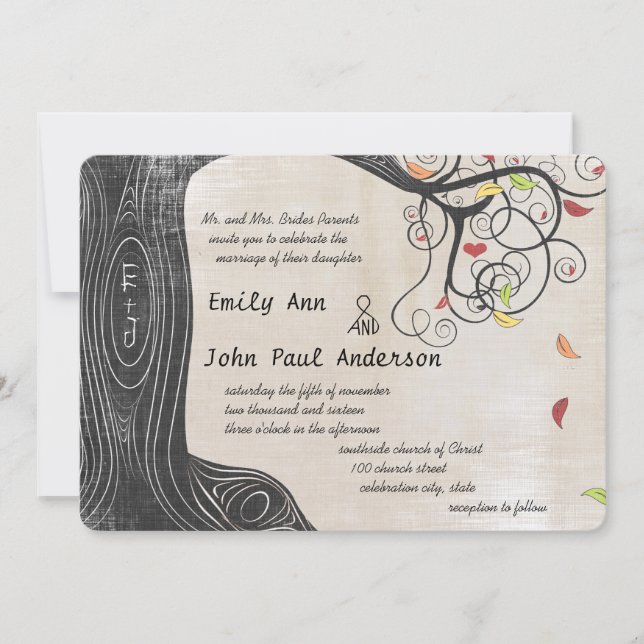 Herbstfarben Baumstoff Texturpapier Hochzeit Einladung (Vorderseite)