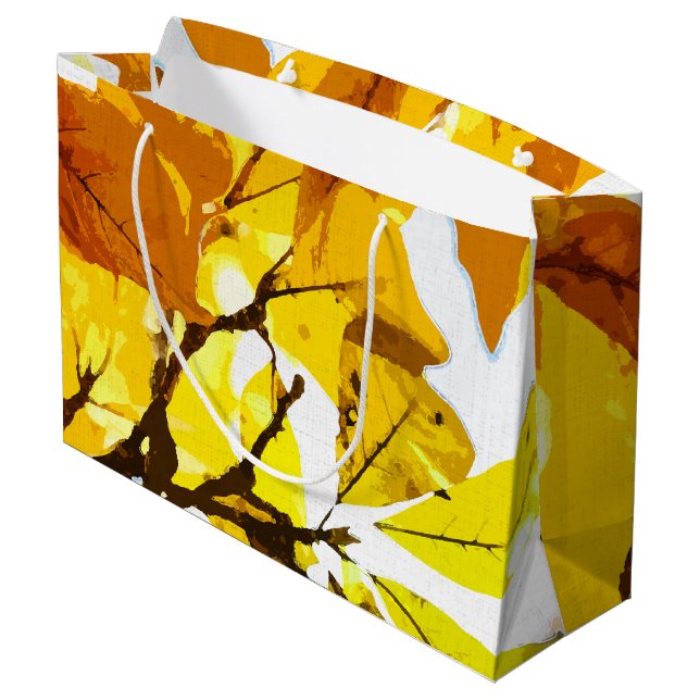 Herbstfarben, Blätter Große Geschenktüte (Rückseite Schrägansicht)