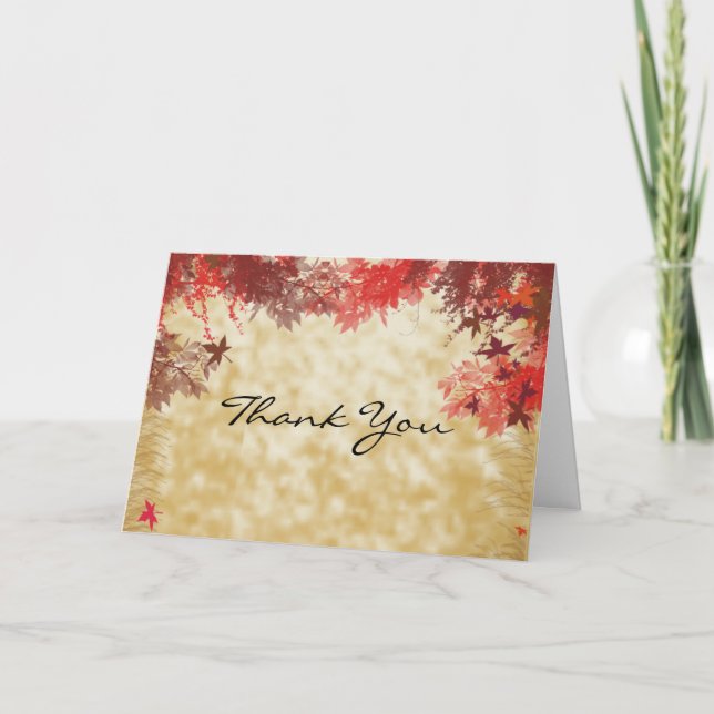 Herbstfarben: Burgund und Rote Branchen auf Ecru Dankeskarte (Vorderseite)