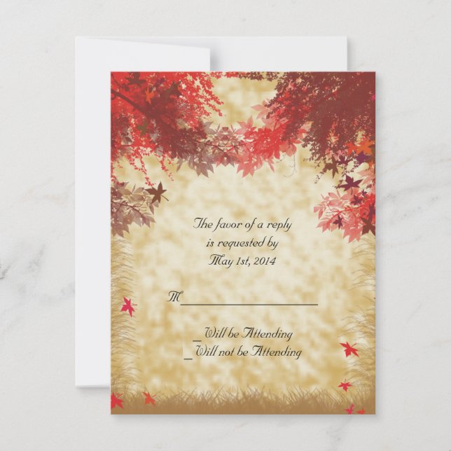 Herbstfarben: Burgund und Rote Branchen auf Ecru RSVP Karte (Vorderseite)