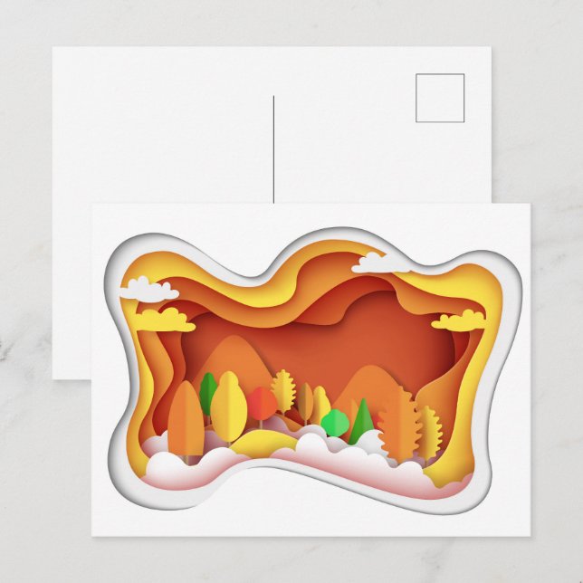 Herbstfarben des Papierfahrzeugs Herbst Postkarte (Vorne/Hinten)