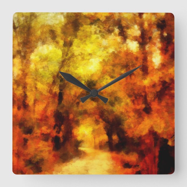 Herbstfarben des Waldes | Abstrakte Landschaft Quadratische Wanduhr (Vorderseite)