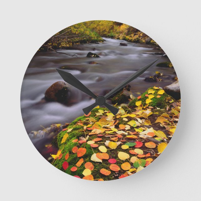 Herbstfarben entlang McGee Creek Runde Wanduhr (Vorderseite)