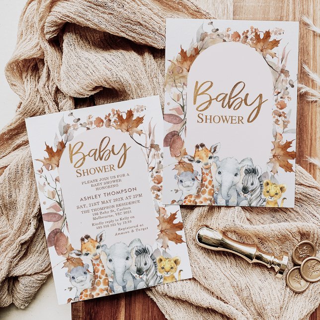 Herbstfarben Foliage Safari Tiere Kinderdusche Einladung (Von Creator hochgeladen)