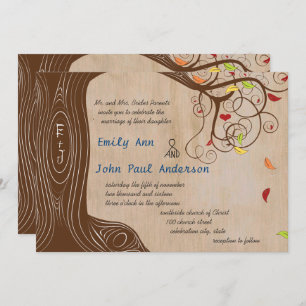 Herbstfarben Forest Initials in Tree Wedding Einladung