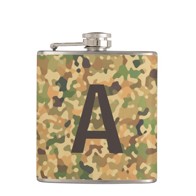 Herbstfarben für mit Monogramm Camouflage Flachmann (Vorderseite)