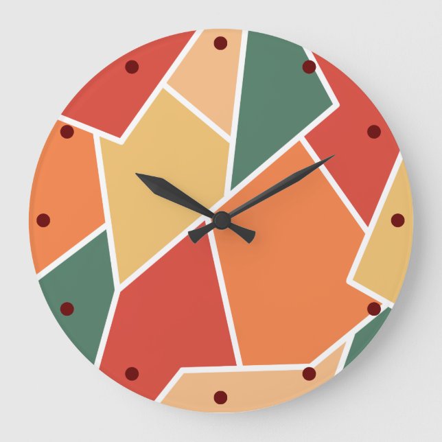 Herbstfarben Geometrische Wandkunst Wohngestaltung Große Wanduhr (Vorderseite)