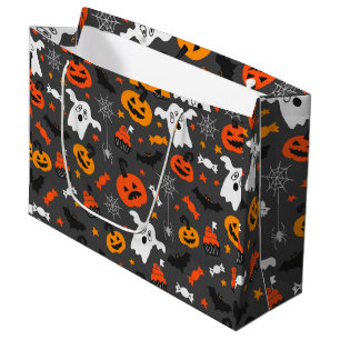 Herbstfarben Halloween-Symbolmuster auf dunkelgrau Große Geschenktüte