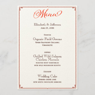 Herbstfarben Kalligrafie Script Wedding Menu Card Menükarte
