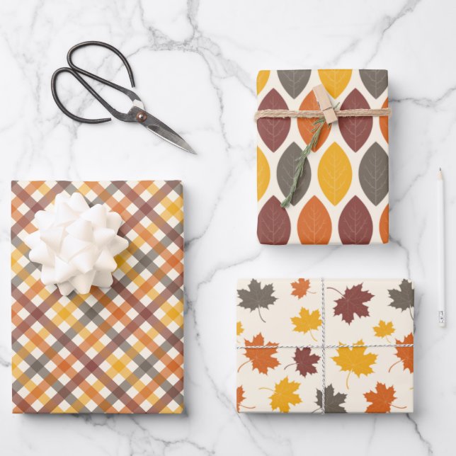 Herbstfarben Kariert Geschenkpapier Set (Vorderseite)