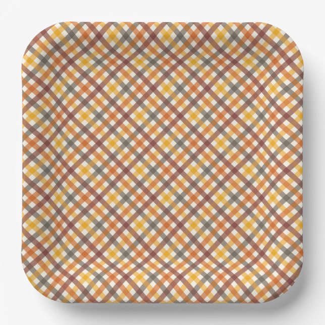 Herbstfarben Kariert Pappteller (Vorderseite)