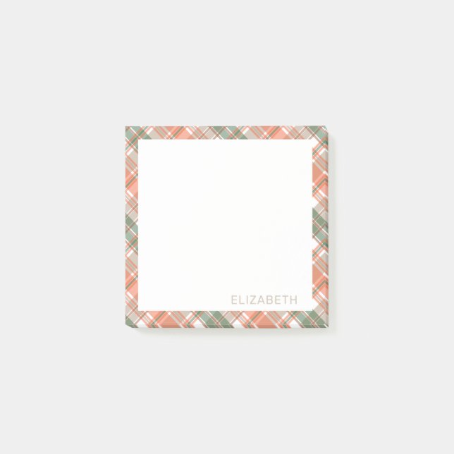 Herbstfarben Kariert Post-it Klebezettel (Vorderseite)