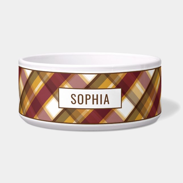 Herbstfarben Kariertes Muster und Individuelle Nam Napf (Vorderseite)
