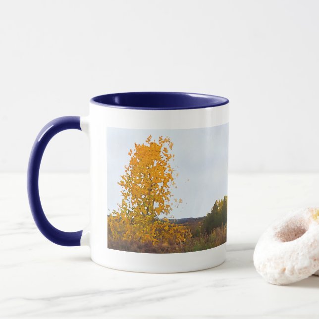 Herbstfarben Lone Cottonwood Tree Impressionistisc Tasse (Mit Donut)
