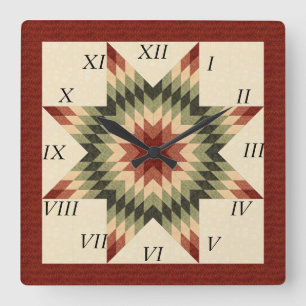 Herbstfarben Lone Star Quilt Design Quadratische Wanduhr