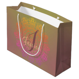 Herbstfarben-Mandala-Monogram-Geschenktasche Große Geschenktüte