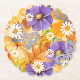 Herbstfarben mit Blättern, Gänseblümchen und Schme Untersetzer