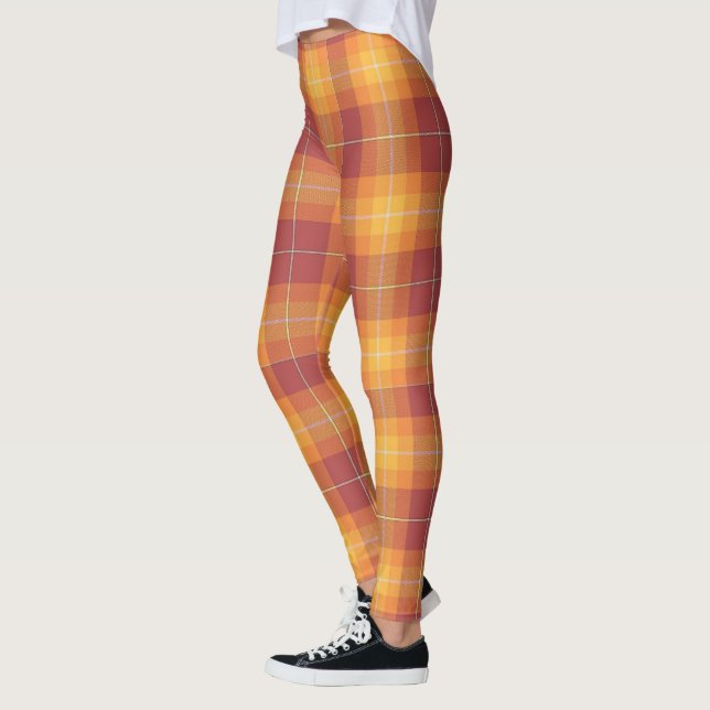 Herbstfarben Orange Mix Kariertes Design Leggings (Links)