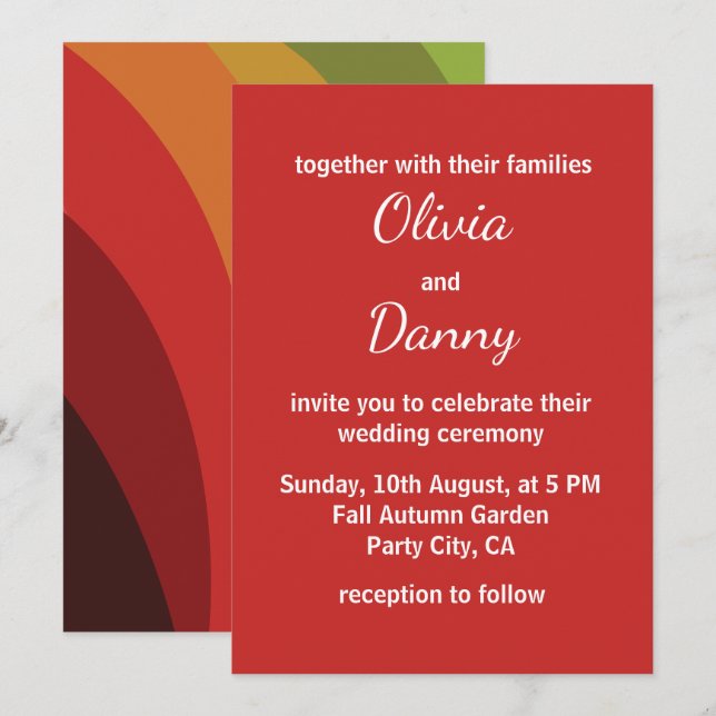 Herbstfarben Strippen Moderne Hochzeit im Herbst Einladung (Vorne/Hinten)