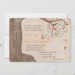 Herbstfarben Tree on Brown Paper Wedding Einladung