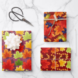 Herbstfarben Verlasse Wrapping Paper Set von 3 Geschenkpapier Set