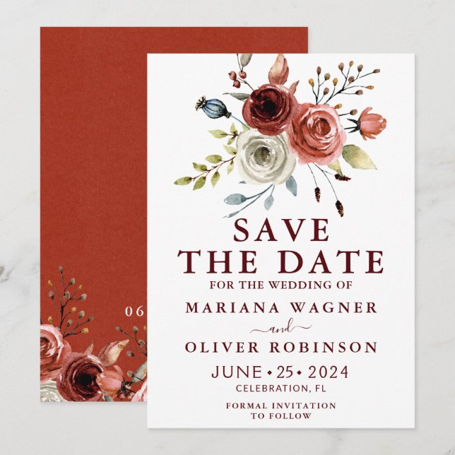 Herbstfarben Wasserfarben Save the Date Einladung (Vorne/Hinten)