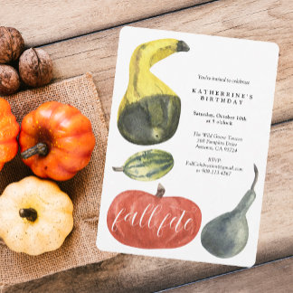 Herbstfarbene Aquarell-Kürbisse Geburtstagsfeier Einladung