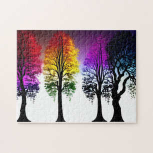 Herbstfarbene Blätter auf Schwarzen Silhouetten Puzzle