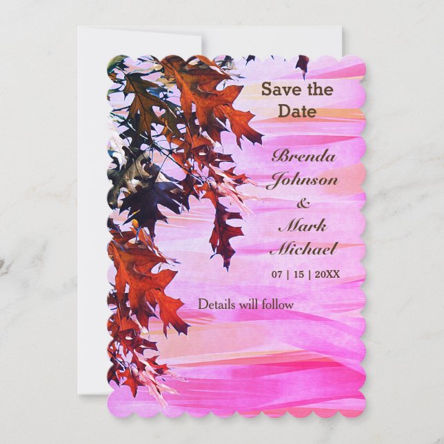 Herbstfarbene Blätter Rosa Swirl Save the Date (Vorderseite)