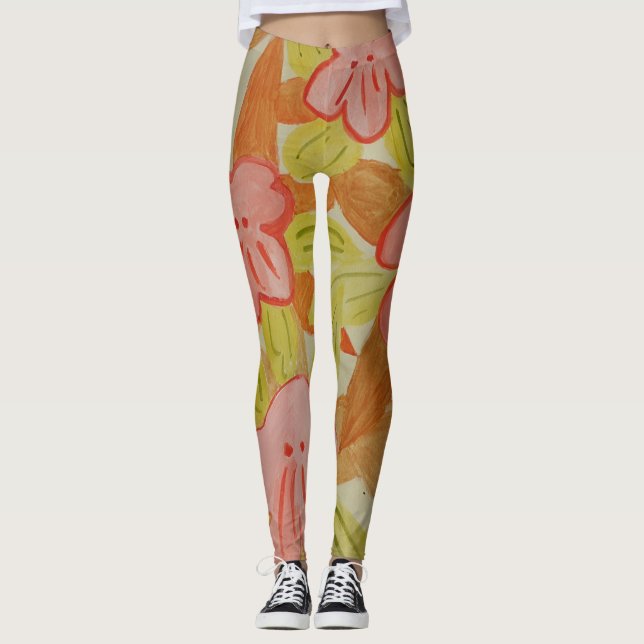 Herbstfarbene Blume Leggings (Vorderseite)