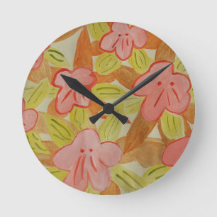 Herbstfarbene Blume Runde Wanduhr