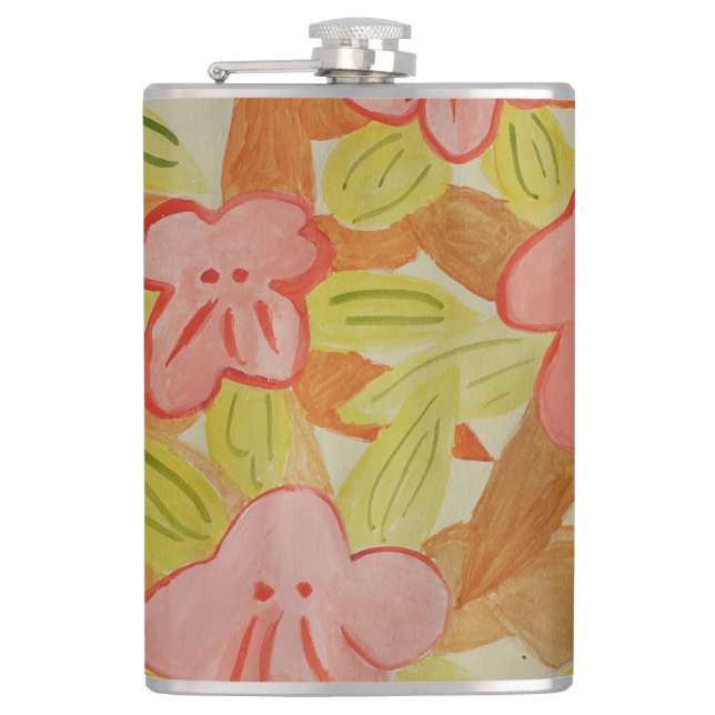 Herbstfarbene Blume Vinyl Wrapped Flask Flachmann (Vorderseite)