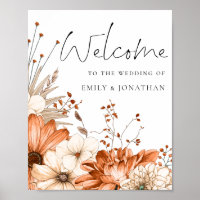 Herbstfarbene Florals Willkommen bei Hochzeit