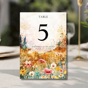 Herbstfarbene Wildblumenwiese Hochzeit Tischnummer