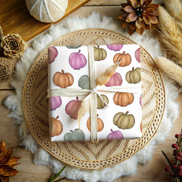 Herbstfarbenfrohe Wasserfarbenpumpenmuster Geschenkpapier Set