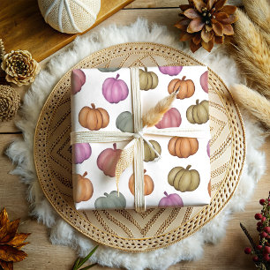 Herbstfarbenfrohe Wasserfarbenpumpenmuster Geschenkpapier Set